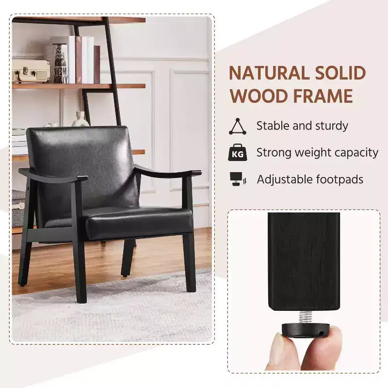 Fauteuil d'appoint moderne Yaheetech en similicuir avec pieds en bois massif