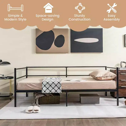 Cadre de canapé-lit double en métal Costway avec tête de lit pour chambre d'amis - Salon