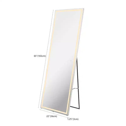 Soraya 65 x 22 Miroir pleine longueur sans cadre en aluminium antibuée, avec prise/câblage, éclairage frontal LED tricolore, sur pied/à suspendre avec commande tactile - JONATHAN Y
