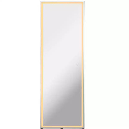 Soraya 65 x 22 Miroir pleine longueur sans cadre en aluminium antibuée, avec prise/câblage, éclairage frontal LED tricolore, sur pied/à suspendre avec commande tactile - JONATHAN Y
