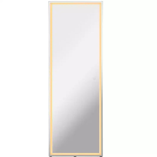 Soraya 65 x 22 Miroir pleine longueur sans cadre en aluminium antibuée, avec prise/câblage, éclairage frontal LED tricolore, sur pied/à suspendre avec commande tactile - JONATHAN Y