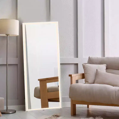 Soraya 65 x 22 Miroir pleine longueur sans cadre en aluminium antibuée, avec prise/câblage, éclairage frontal LED tricolore, sur pied/à suspendre avec commande tactile - JONATHAN Y