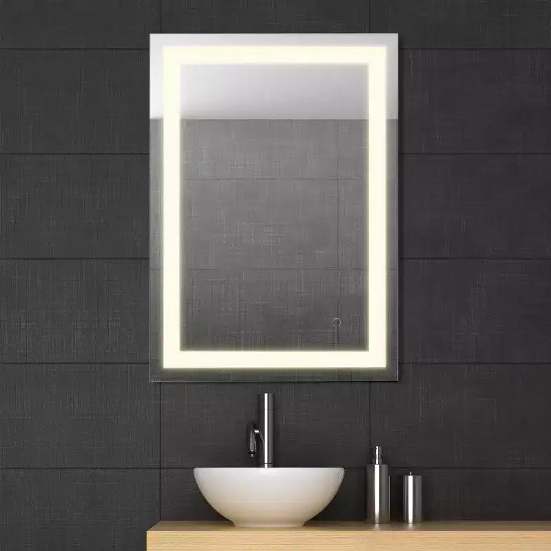 Miroir de courtoisie rectangulaire sans cadre anti-buée en aluminium à éclairage frontal LED tricolore Remy avec commande tactile intelligente - JONATHAN Y