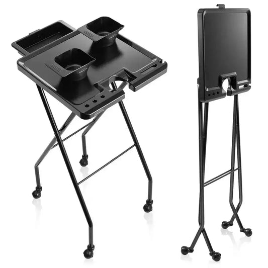 Saloniture Rolling Salon Coloring Tray - Folding Hair Stylist Color Cart with Drawer and Magnetic Bowls, Black