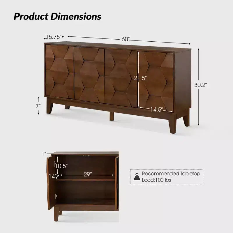 Buffet de rangement Kamis 60 Farmhouse avec pieds en bois massif | KARAT HOME