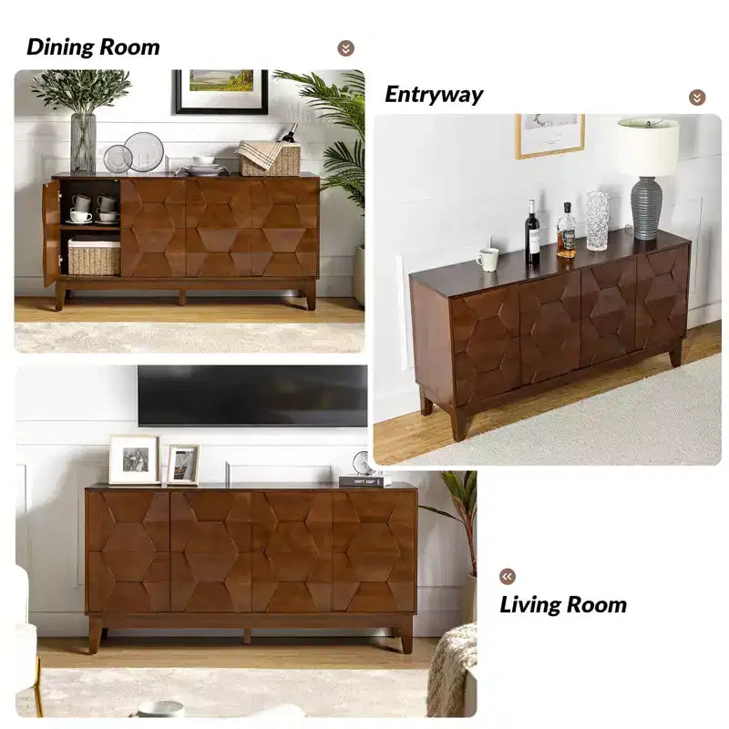 Buffet de rangement Kamis 60 Farmhouse avec pieds en bois massif | KARAT HOME