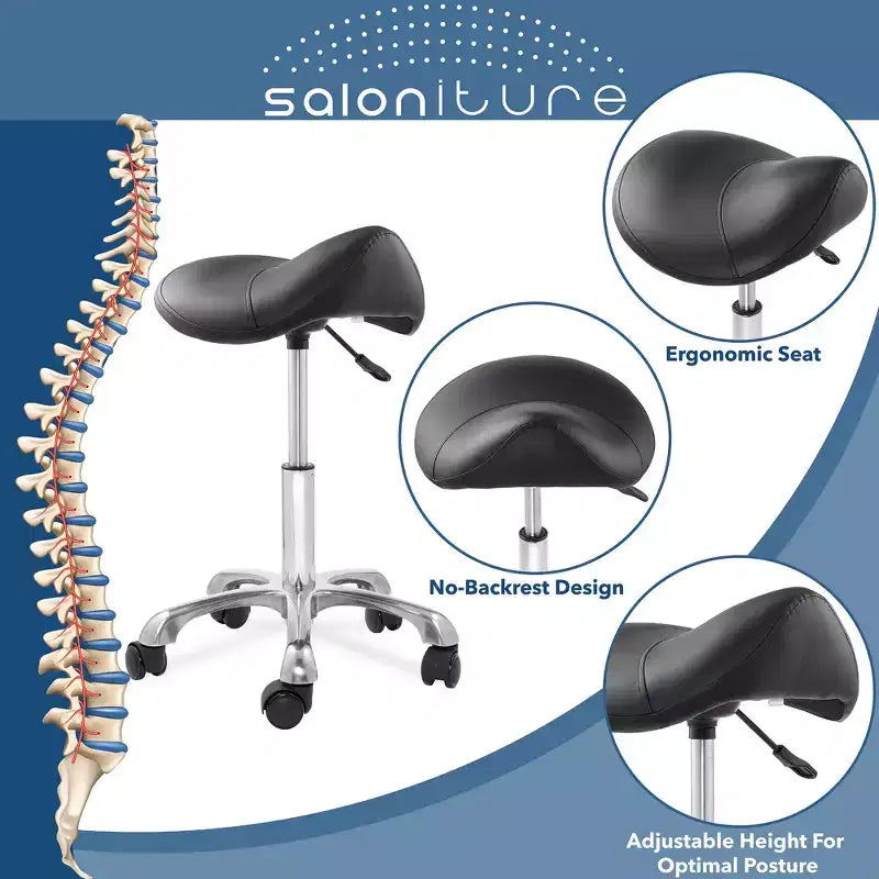 Tabouret selle ergonomique Saloniture – Siège hydraulique réglable, Chaise de salon à roulettes pivotantes