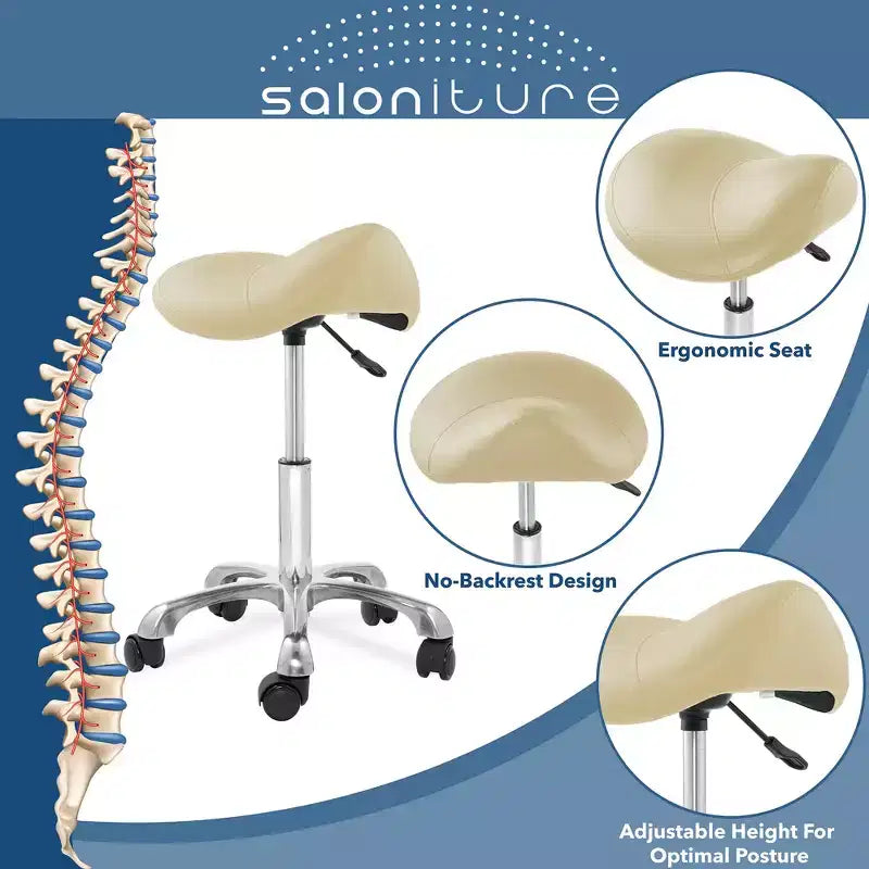 Tabouret selle ergonomique Saloniture – Siège hydraulique réglable, Chaise de salon à roulettes pivotantes