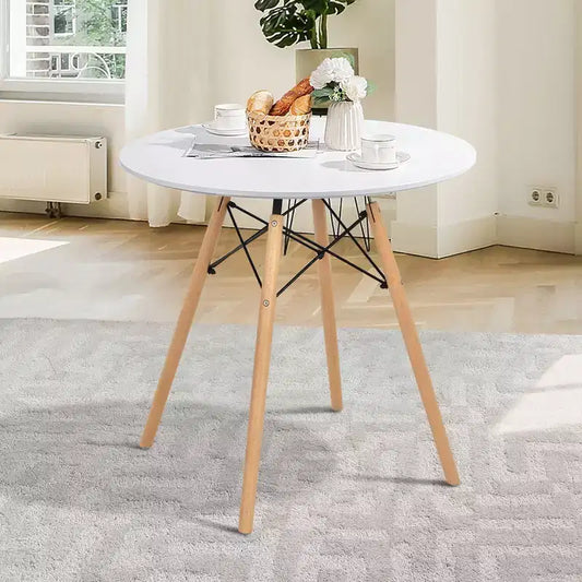 Table de salle à manger Costway ronde blanche moderne 31,5'' avec pieds en bois massif pour cuisine
