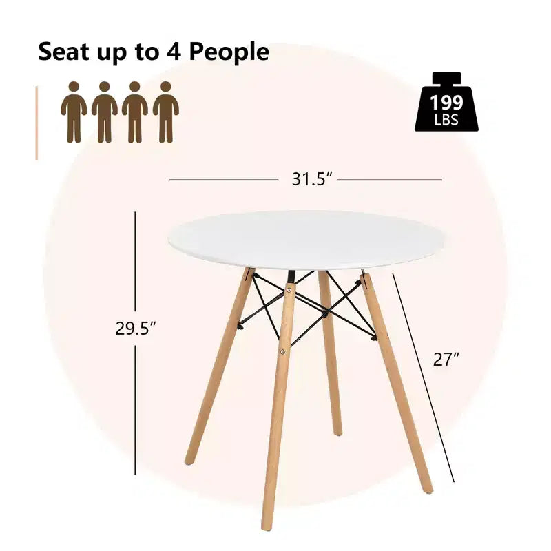 Table de salle à manger Costway ronde blanche moderne 31,5'' avec pieds en bois massif pour cuisine