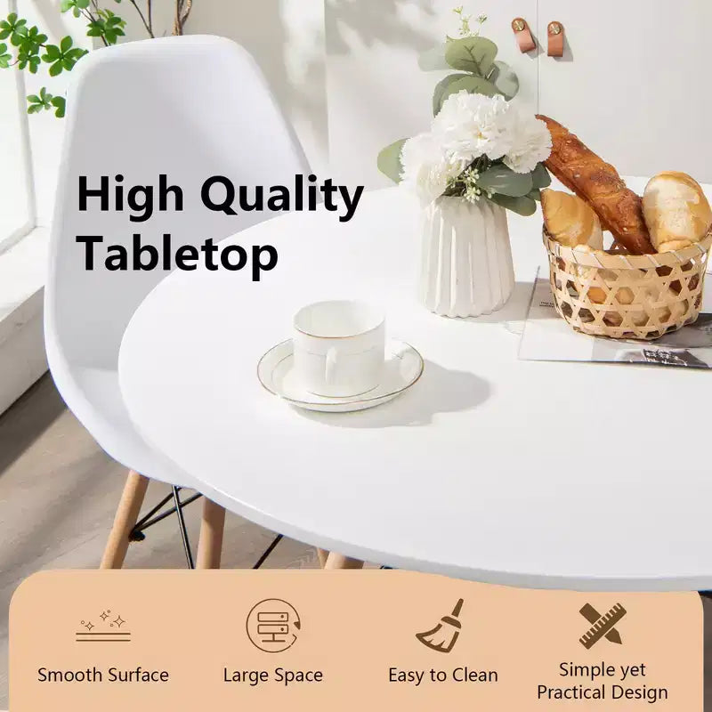 Table de salle à manger Costway ronde blanche moderne 31,5'' avec pieds en bois massif pour cuisine