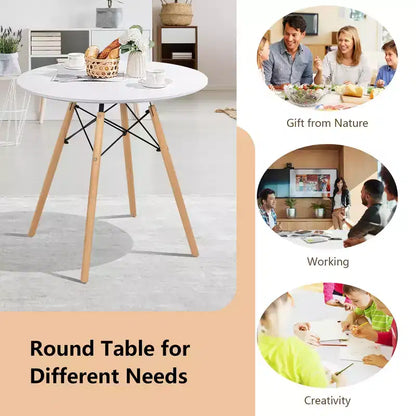 Table de salle à manger Costway ronde blanche moderne 31,5'' avec pieds en bois massif pour cuisine