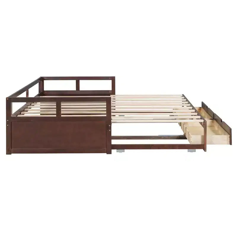 Lit de repos extensible en bois avec lit gigogne et deux tiroirs de rangement-ModernLuxe