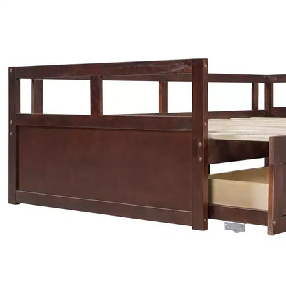 Lit de repos extensible en bois avec lit gigogne et deux tiroirs de rangement-ModernLuxe
