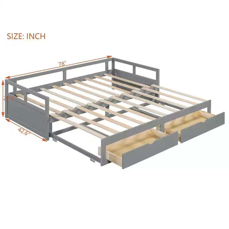 Lit de repos extensible en bois avec lit gigogne et deux tiroirs de rangement-ModernLuxe