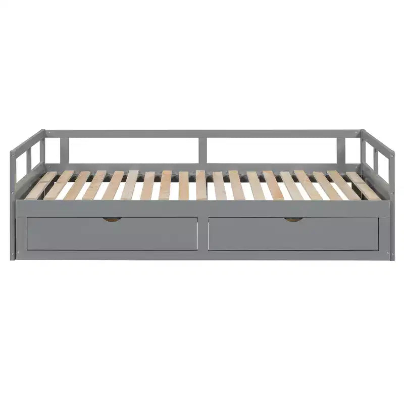 Lit de repos extensible en bois avec lit gigogne et deux tiroirs de rangement-ModernLuxe
