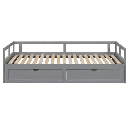 Lit de repos extensible en bois avec lit gigogne et deux tiroirs de rangement-ModernLuxe