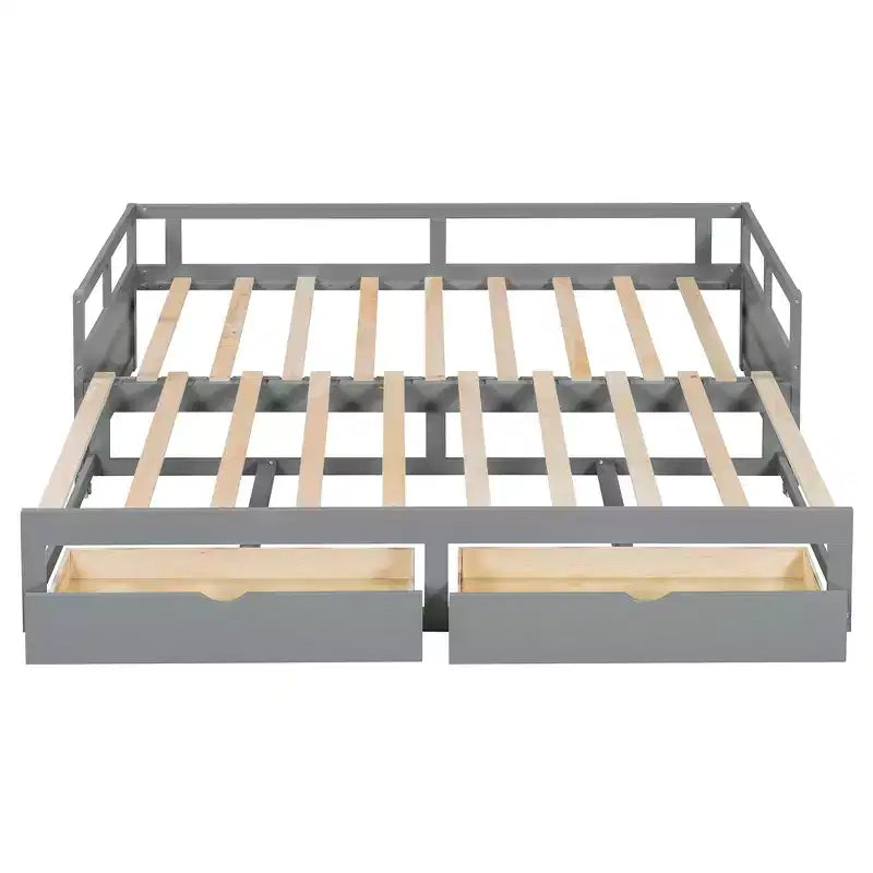 Lit de repos extensible en bois avec lit gigogne et deux tiroirs de rangement-ModernLuxe