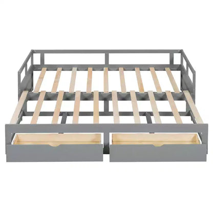Lit de repos extensible en bois avec lit gigogne et deux tiroirs de rangement-ModernLuxe