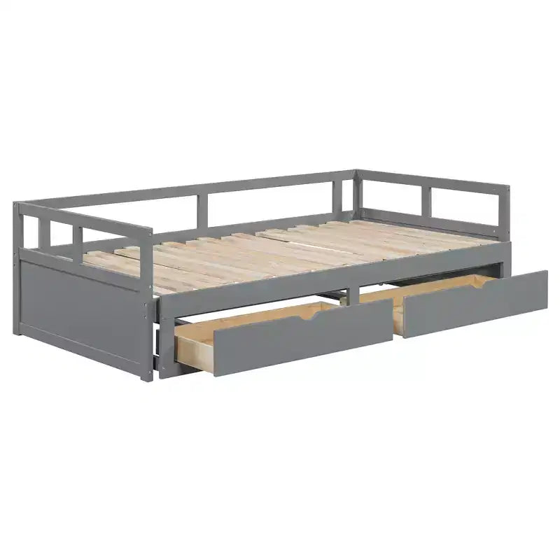 Lit de repos extensible en bois avec lit gigogne et deux tiroirs de rangement-ModernLuxe