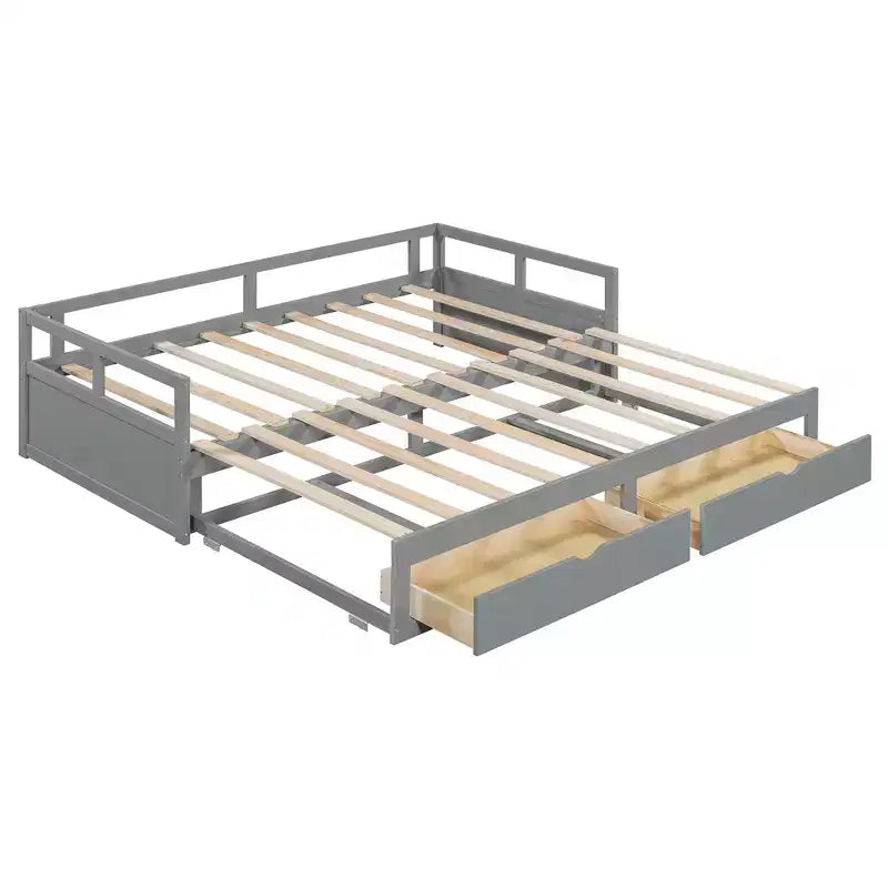 Lit de repos extensible en bois avec lit gigogne et deux tiroirs de rangement-ModernLuxe