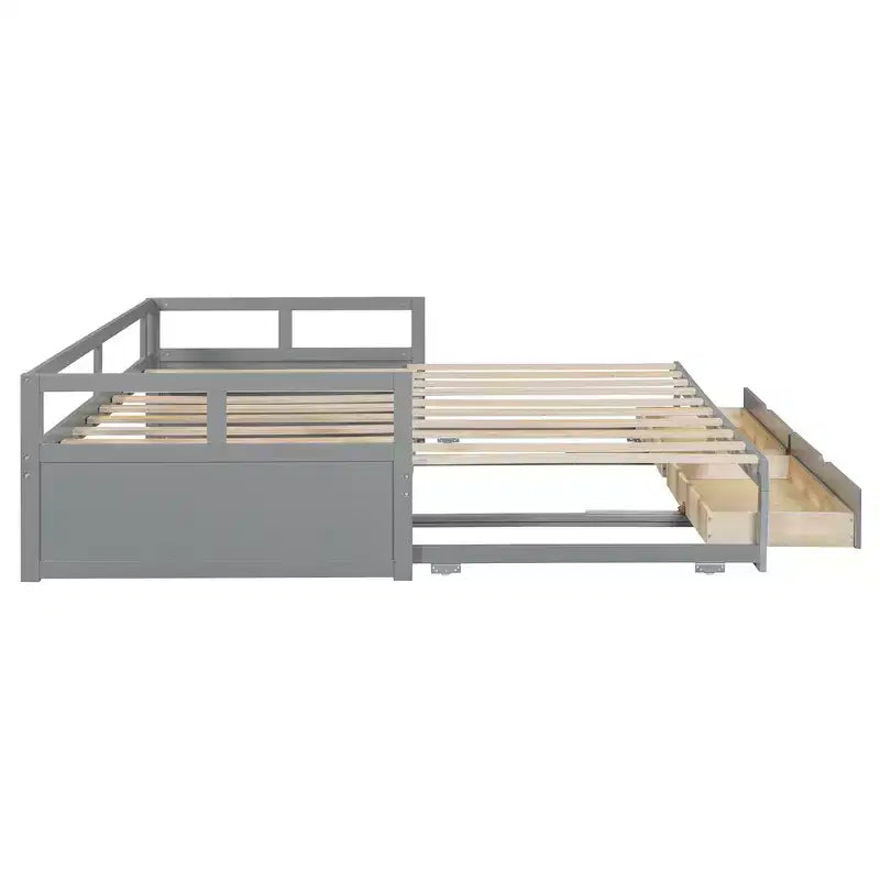 Lit de repos extensible en bois avec lit gigogne et deux tiroirs de rangement-ModernLuxe