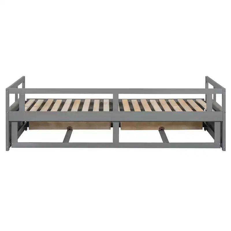 Lit de repos extensible en bois avec lit gigogne et deux tiroirs de rangement-ModernLuxe