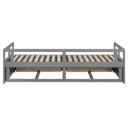Lit de repos extensible en bois avec lit gigogne et deux tiroirs de rangement-ModernLuxe