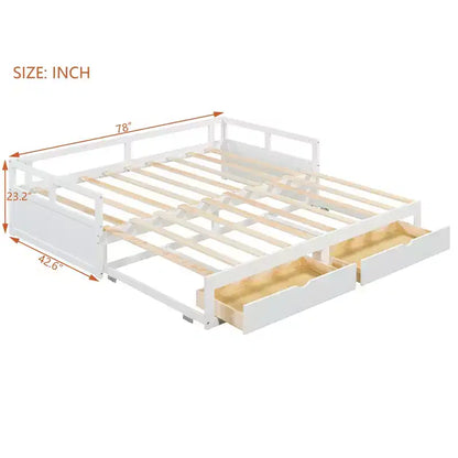 Lit de repos extensible en bois avec lit gigogne et deux tiroirs de rangement-ModernLuxe