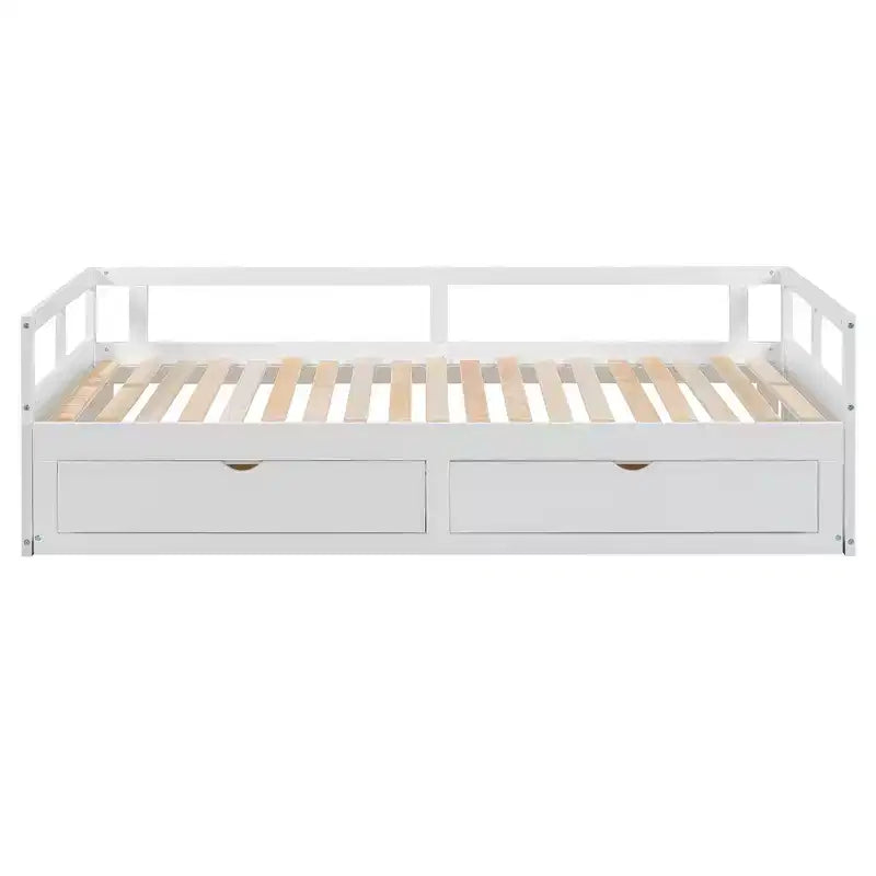 Lit de repos extensible en bois avec lit gigogne et deux tiroirs de rangement-ModernLuxe