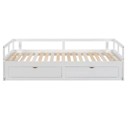 Lit de repos extensible en bois avec lit gigogne et deux tiroirs de rangement-ModernLuxe
