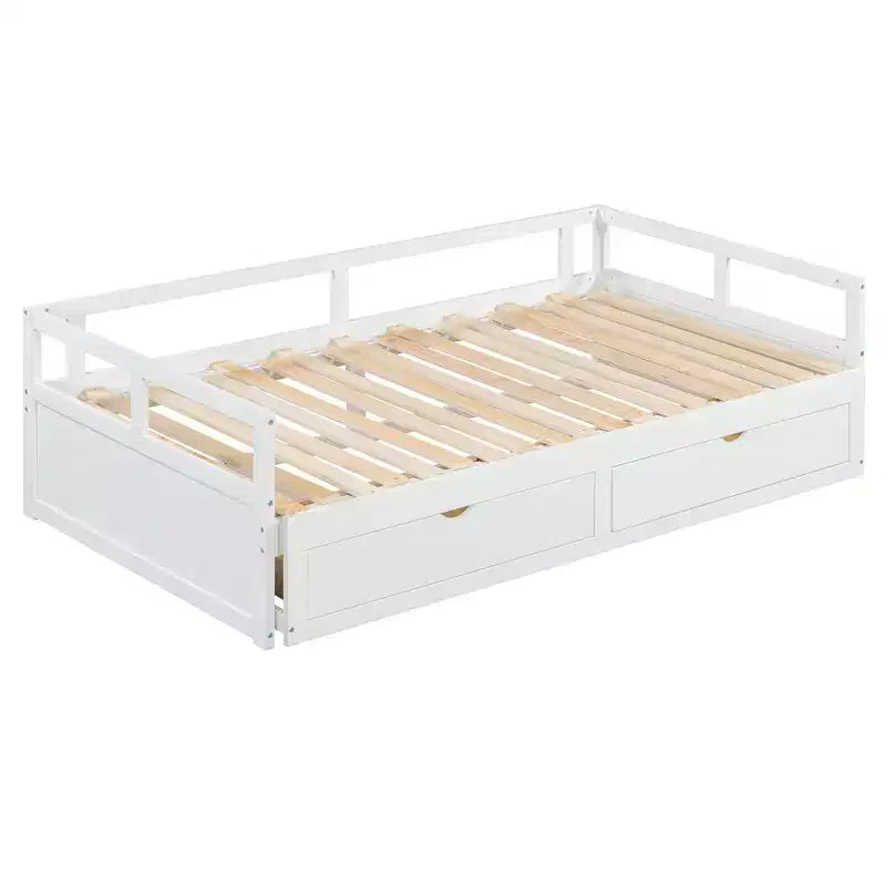 Lit de repos extensible en bois avec lit gigogne et deux tiroirs de rangement-ModernLuxe