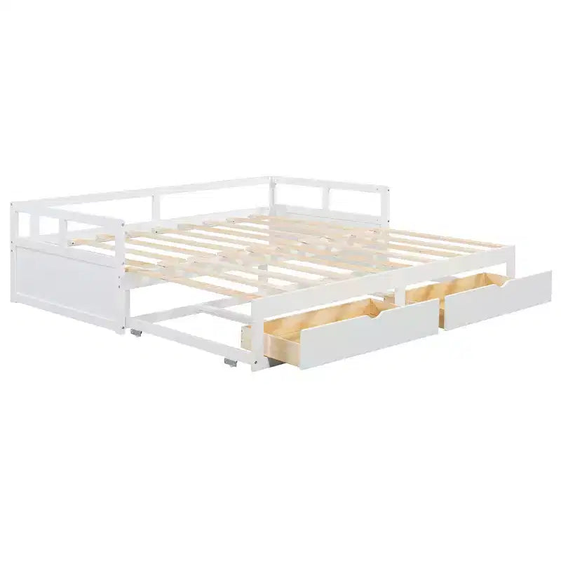 Lit de repos extensible en bois avec lit gigogne et deux tiroirs de rangement-ModernLuxe