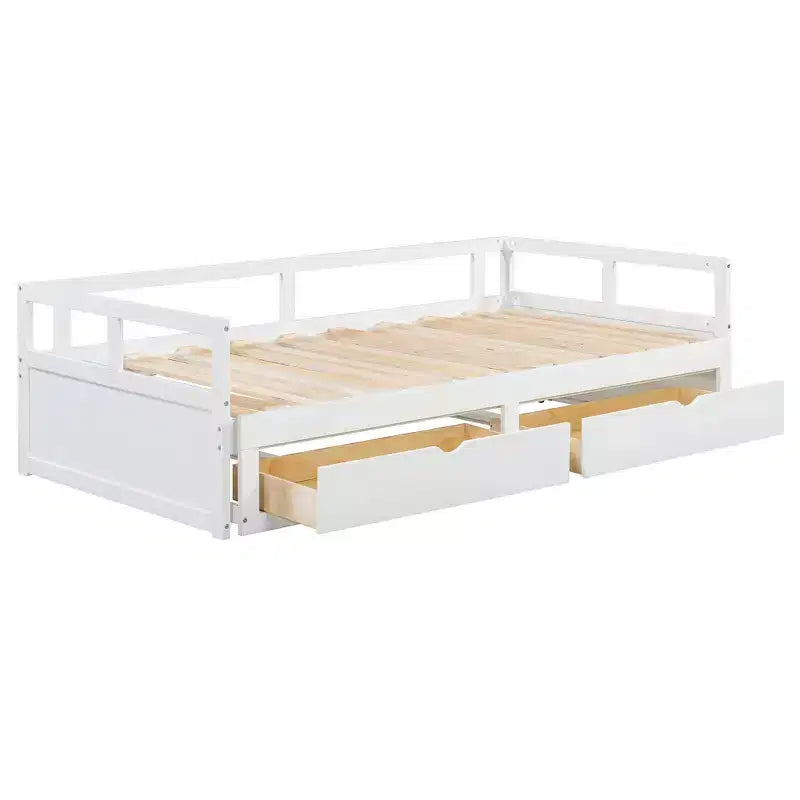 Lit de repos extensible en bois avec lit gigogne et deux tiroirs de rangement-ModernLuxe