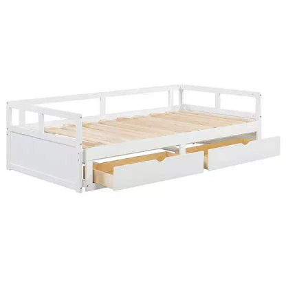 Lit de repos extensible en bois avec lit gigogne et deux tiroirs de rangement-ModernLuxe