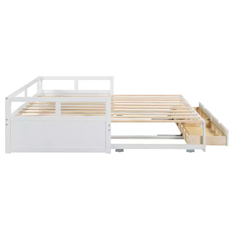 Lit de repos extensible en bois avec lit gigogne et deux tiroirs de rangement-ModernLuxe
