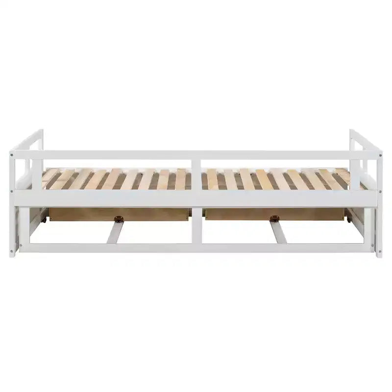 Lit de repos extensible en bois avec lit gigogne et deux tiroirs de rangement-ModernLuxe