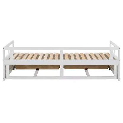 Lit de repos extensible en bois avec lit gigogne et deux tiroirs de rangement-ModernLuxe
