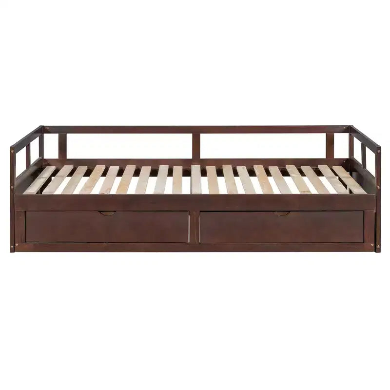 Lit de repos extensible en bois avec lit gigogne et deux tiroirs de rangement-ModernLuxe