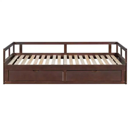 Lit de repos extensible en bois avec lit gigogne et deux tiroirs de rangement-ModernLuxe