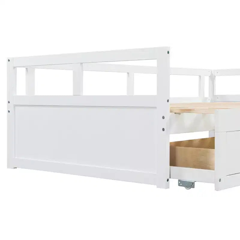 Lit de repos extensible en bois avec lit gigogne et deux tiroirs de rangement-ModernLuxe