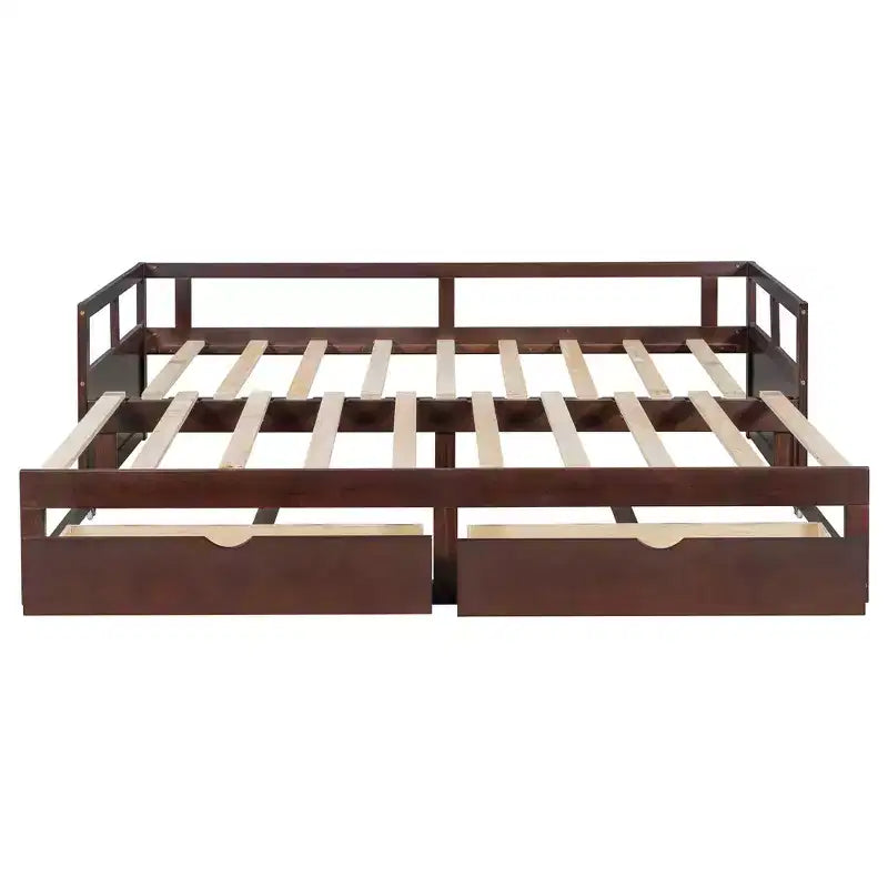 Lit de repos extensible en bois avec lit gigogne et deux tiroirs de rangement-ModernLuxe