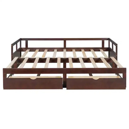 Lit de repos extensible en bois avec lit gigogne et deux tiroirs de rangement-ModernLuxe