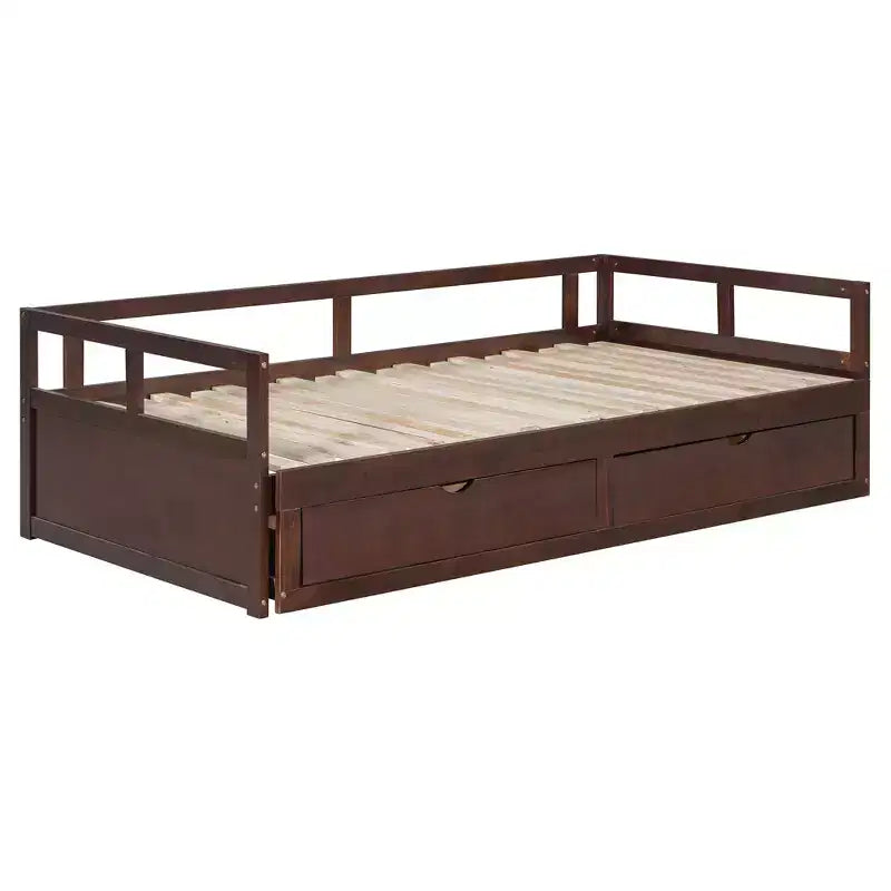 Lit de repos extensible en bois avec lit gigogne et deux tiroirs de rangement-ModernLuxe