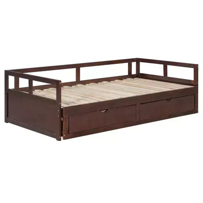 Lit de repos extensible en bois avec lit gigogne et deux tiroirs de rangement-ModernLuxe