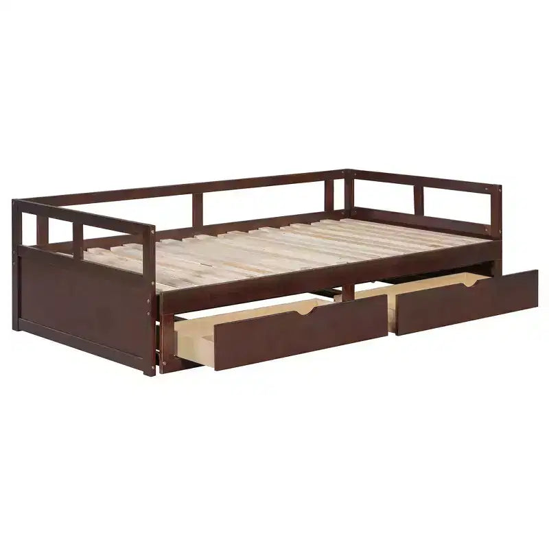 Lit de repos extensible en bois avec lit gigogne et deux tiroirs de rangement-ModernLuxe