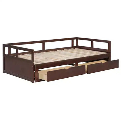 Lit de repos extensible en bois avec lit gigogne et deux tiroirs de rangement-ModernLuxe