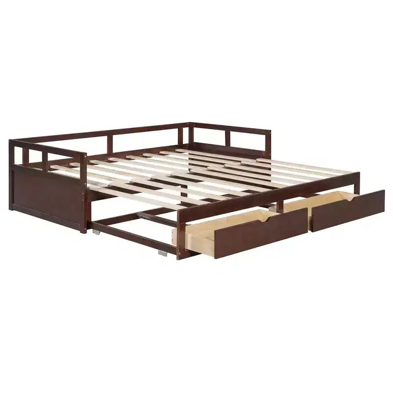 Lit de repos extensible en bois avec lit gigogne et deux tiroirs de rangement-ModernLuxe