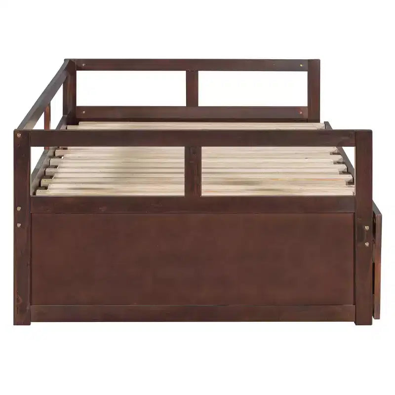 Lit de repos extensible en bois avec lit gigogne et deux tiroirs de rangement-ModernLuxe