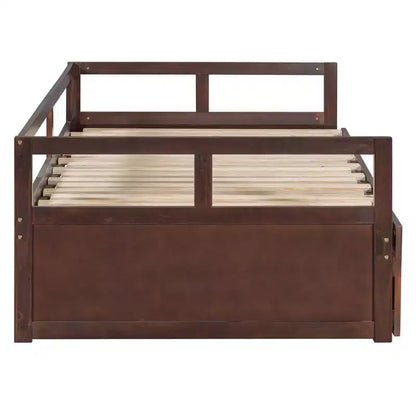 Lit de repos extensible en bois avec lit gigogne et deux tiroirs de rangement-ModernLuxe